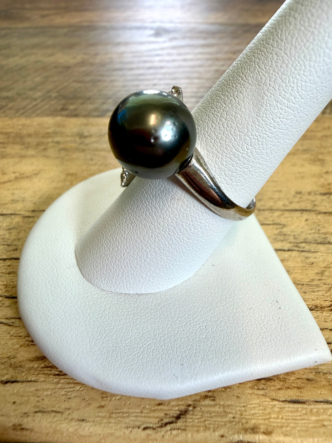 Modern Asymmetrical Tahitian Black Pearl Cocktail Ring