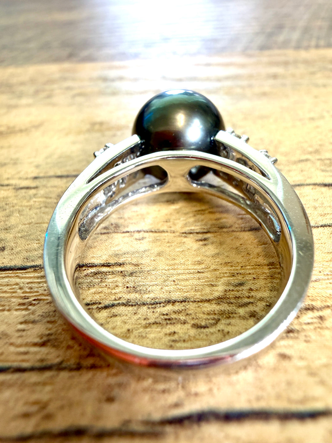 Tahitian Black Pearl and Diamond Cocktail Ring in 18k White Gold