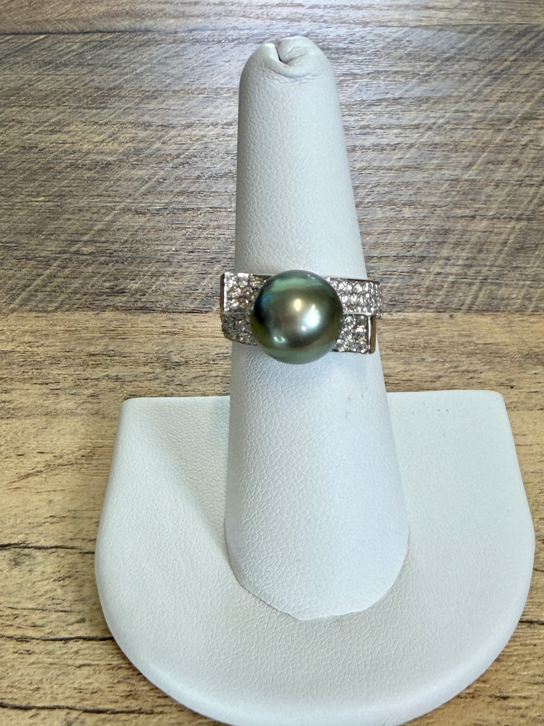Tahitian Pearl 18k White Gold Pearl Bypass Cocktail Ring with Diamond Accents