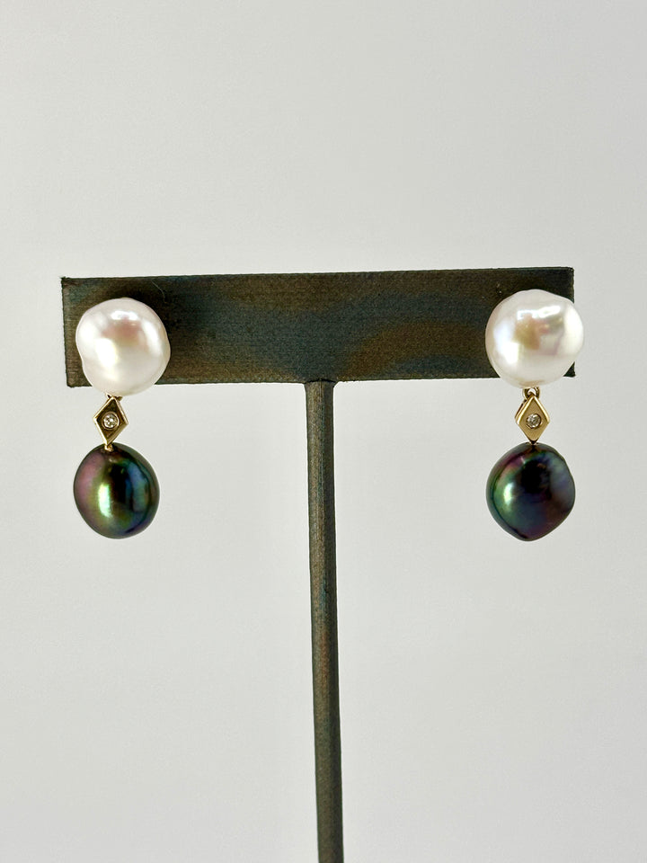 14k South Seas Diamond Pearl Earrings