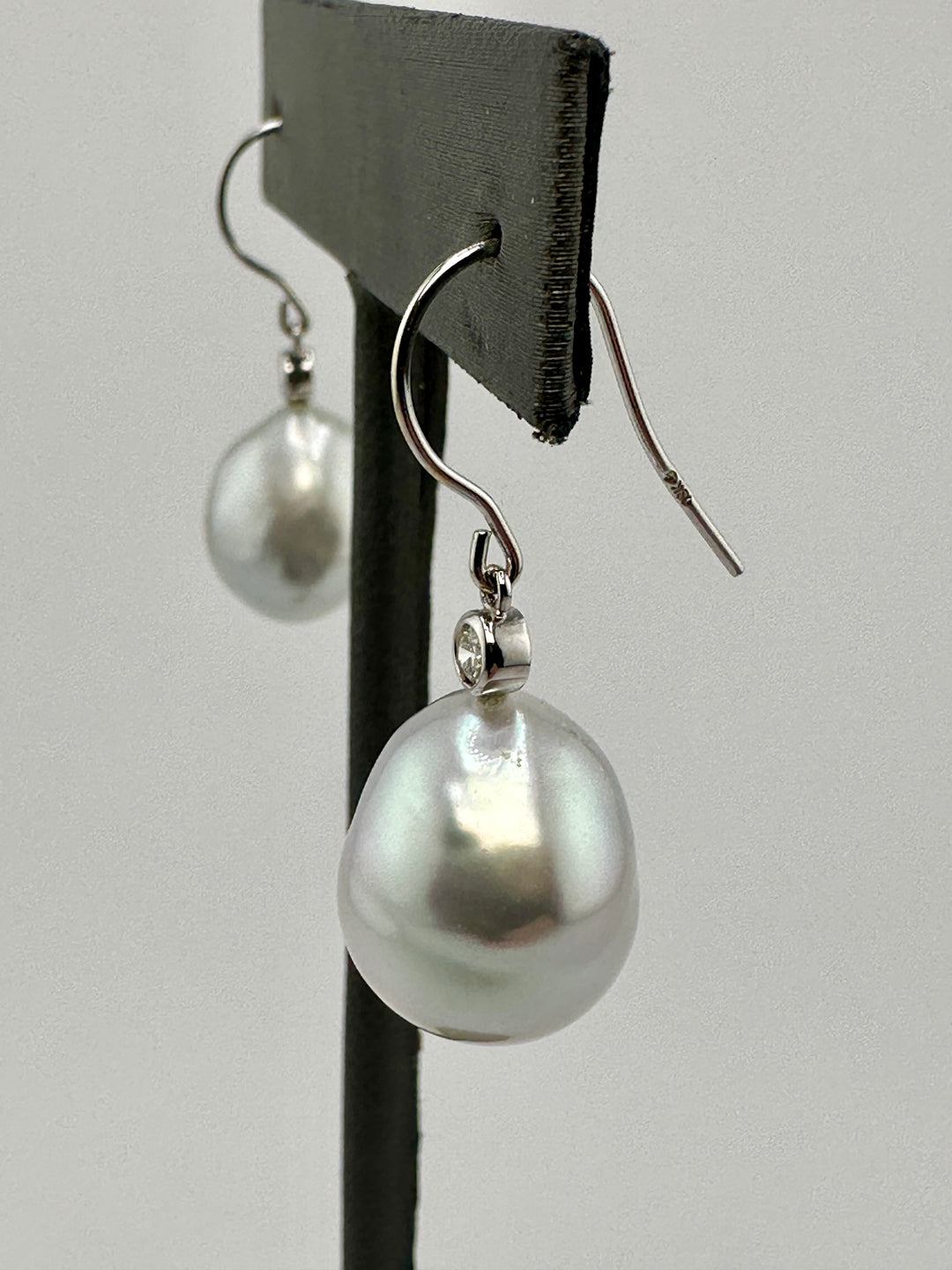 18k Diamond South Seas Pearl Earrings