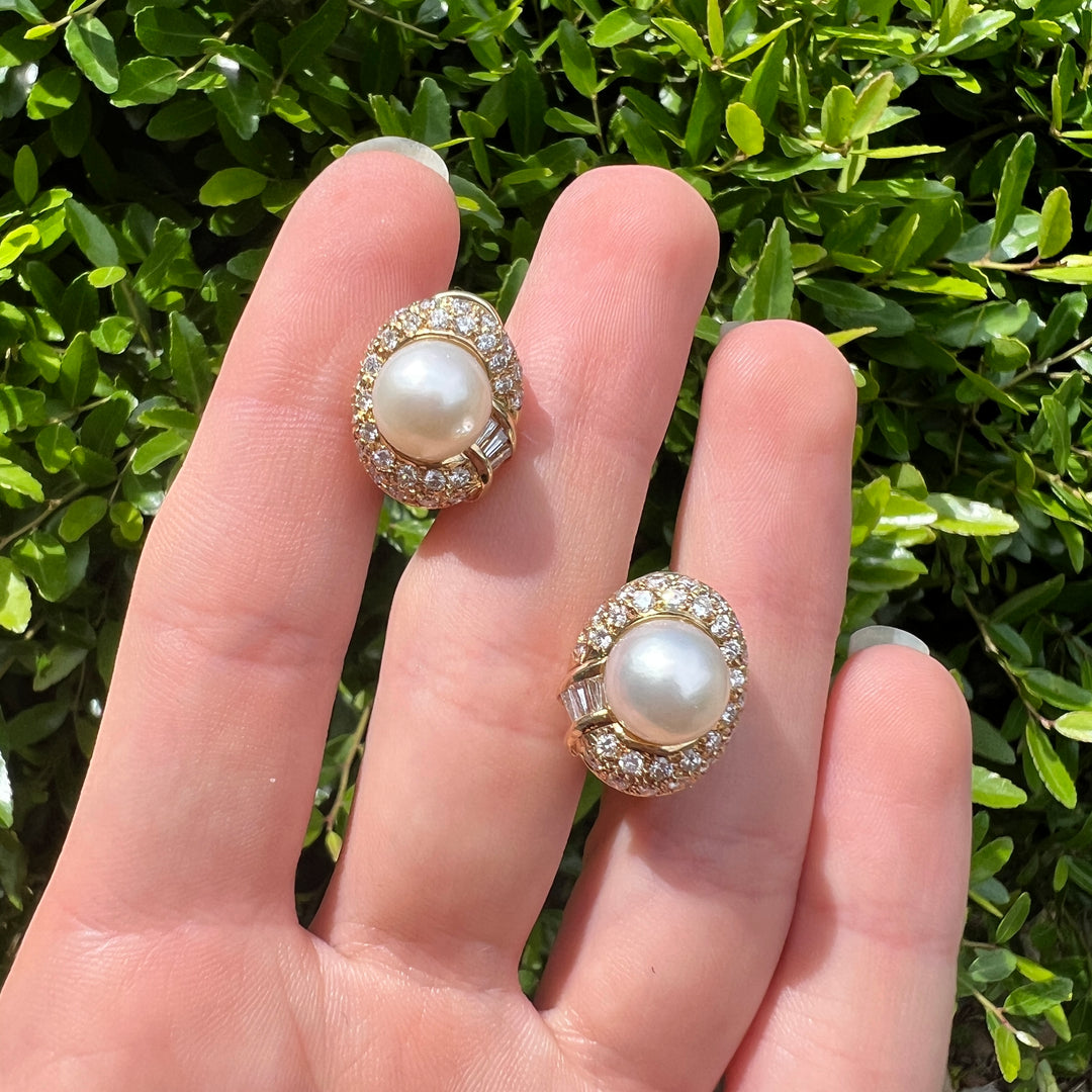 14k Diamond Akoya Pearl Studs