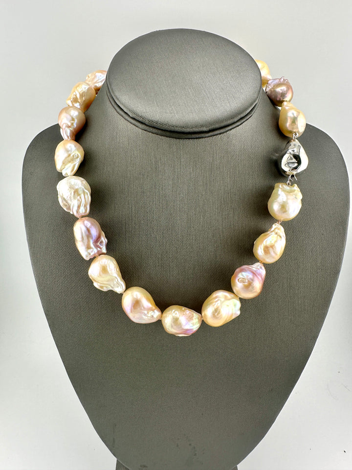 Peach / Purple Fireball Pearl Necklace