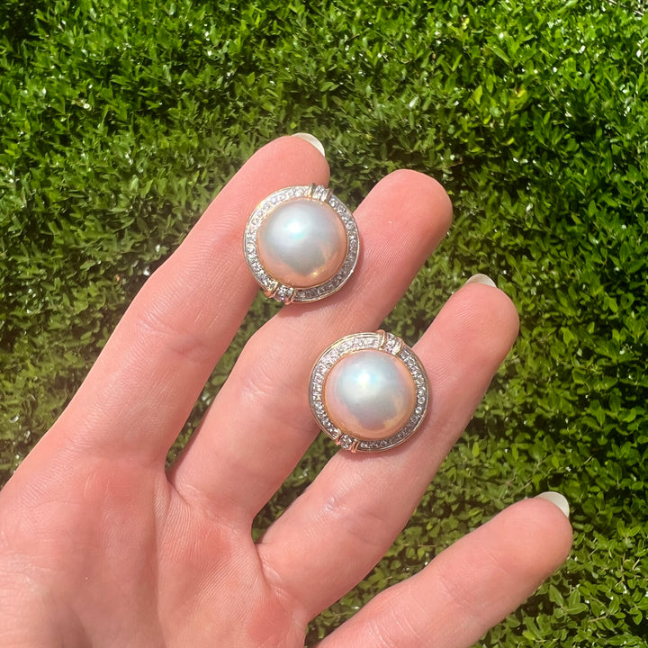 14k Mabe Pearl Diamond Earrings