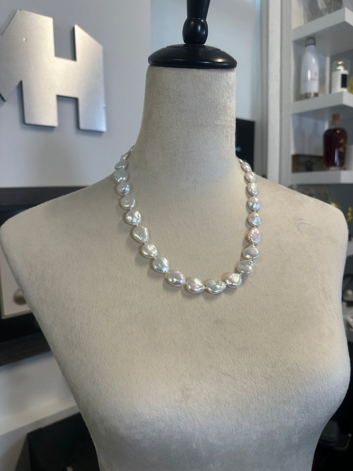 Freshwater modified coin pearl necklace