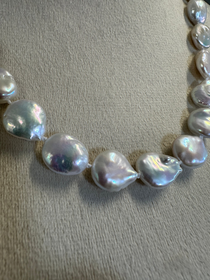 Freshwater modified coin pearl necklace
