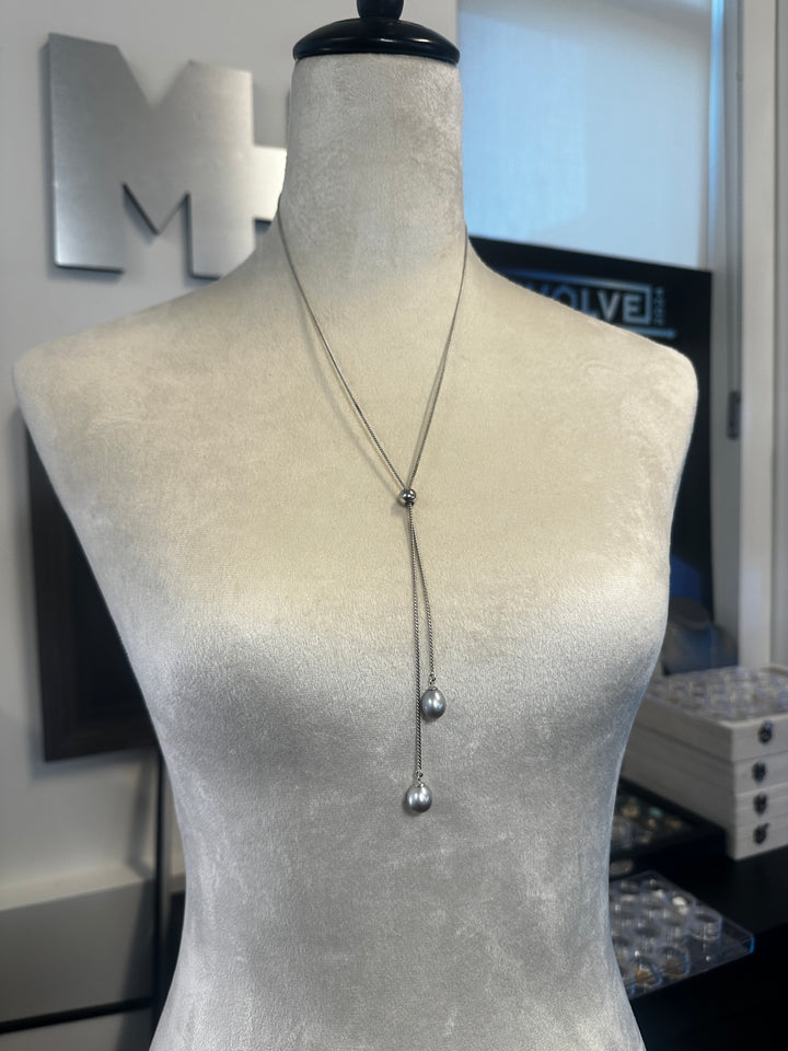 Freshwater Pearl Sterling Silver Drop Necklace (Silver Pearls)