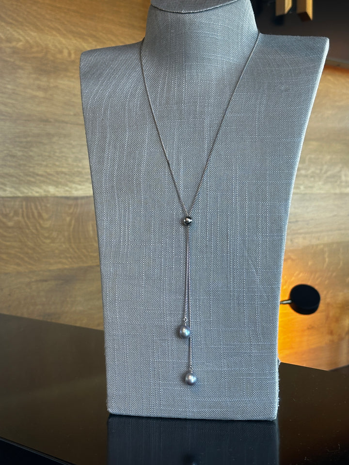 Freshwater Pearl Sterling Silver Drop Necklace (Silver Pearls)