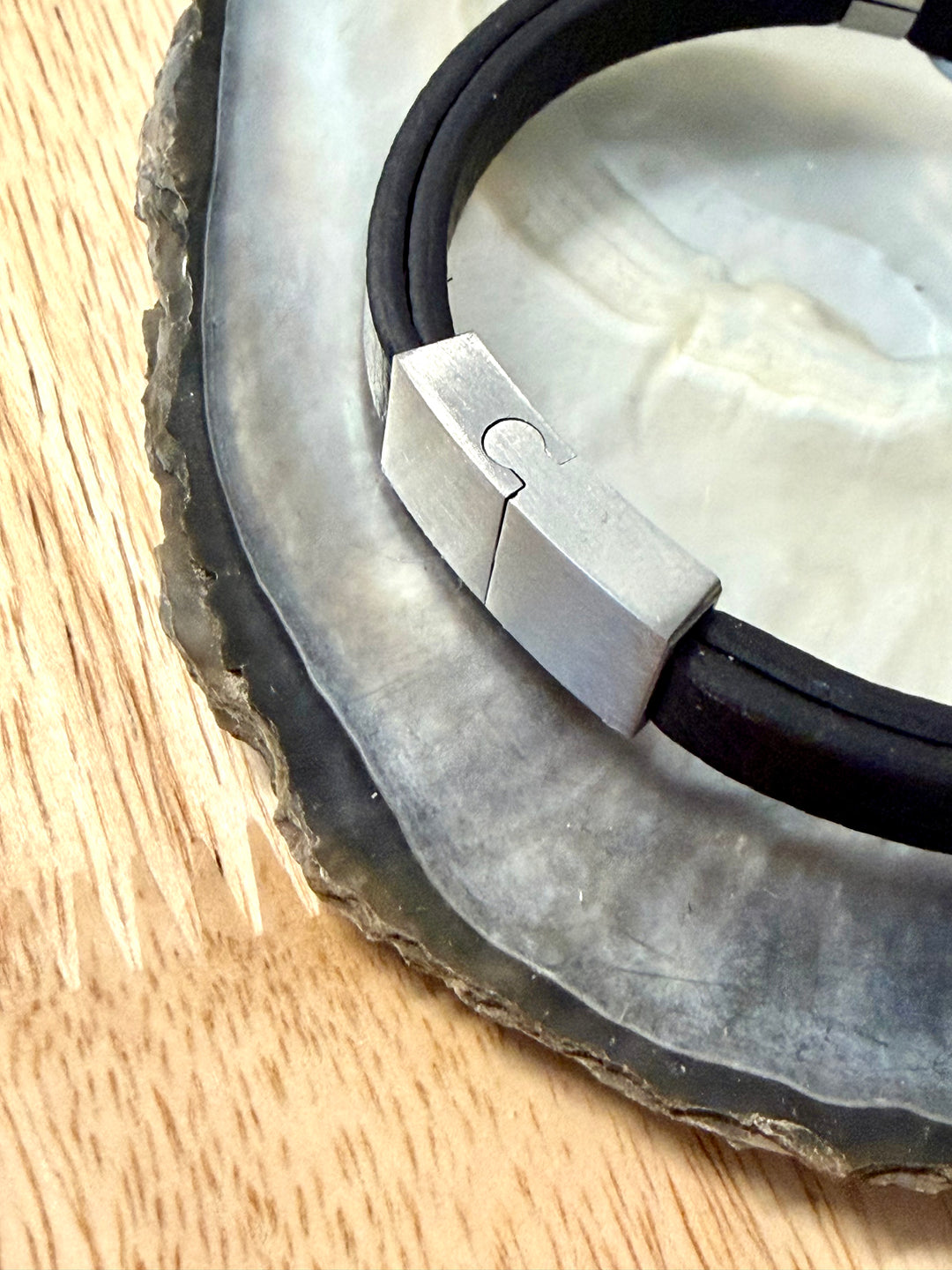 Men's Leather and Steel Tahitian Pearl Bracelet