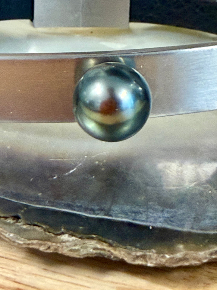 Men's Leather and Steel Tahitian Pearl Bracelet