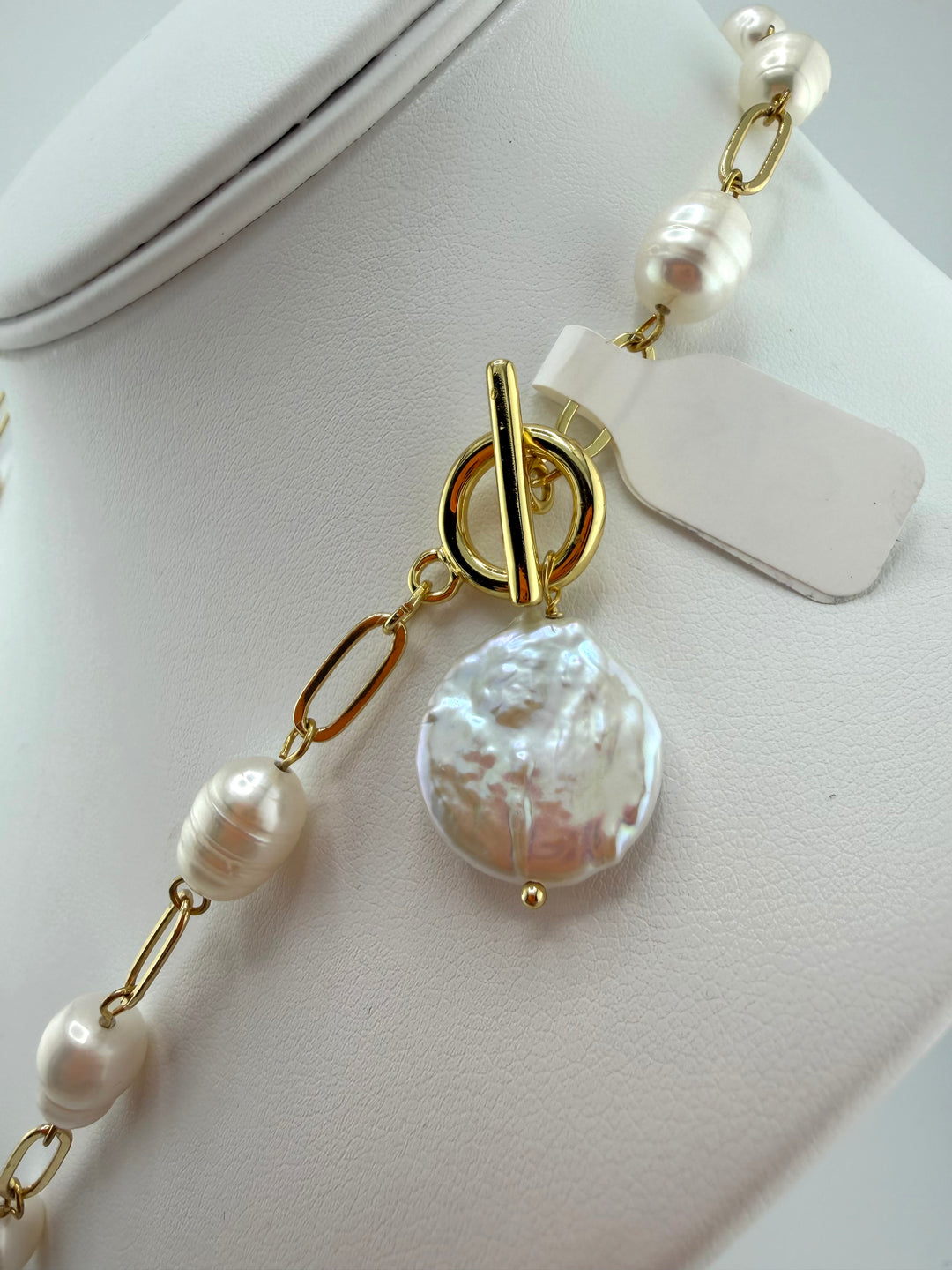 Paperclip Freshwater Pearl Station Necklace