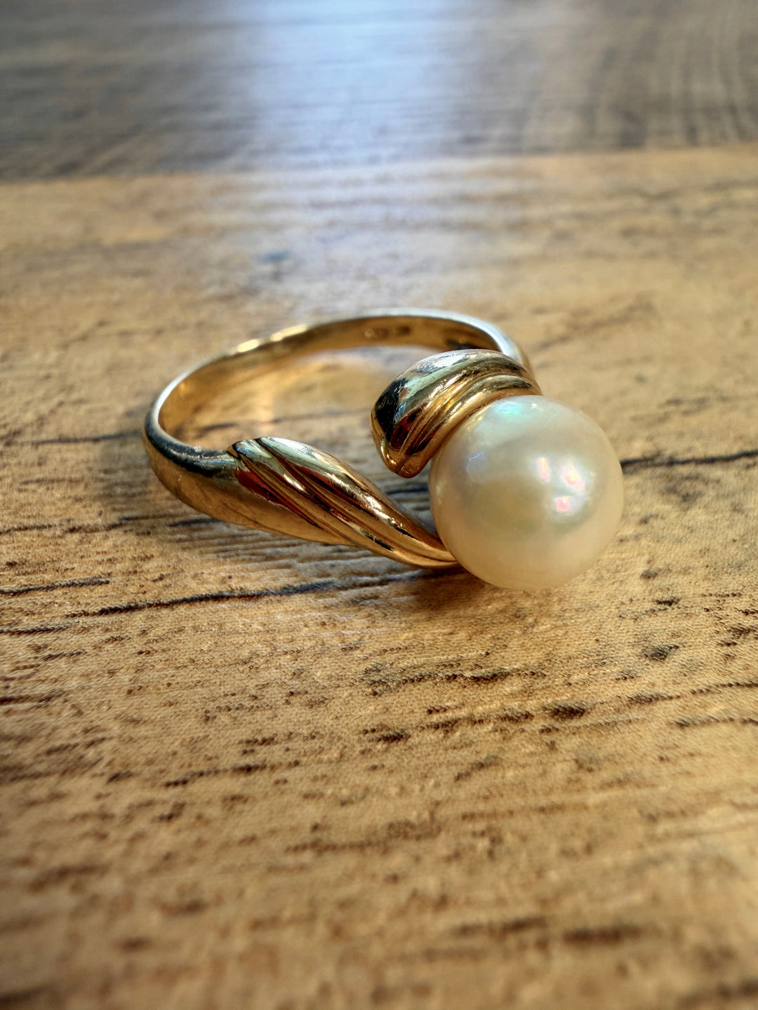 14K Yellow Gold Akoya Pearl Bypass Ring