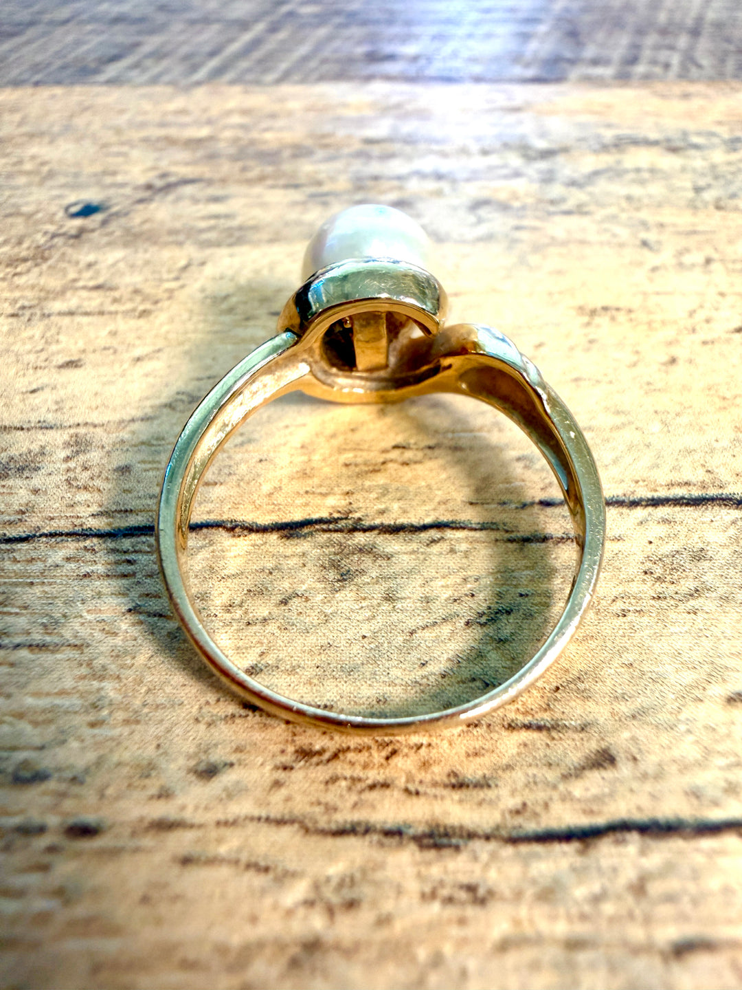 14K Yellow Gold Akoya Pearl Bypass Ring