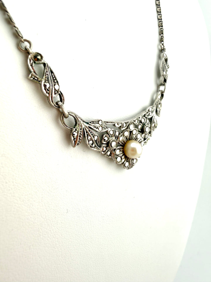 Antique Pearl,  935 Silver Necklace H.A.K. Circa 1925