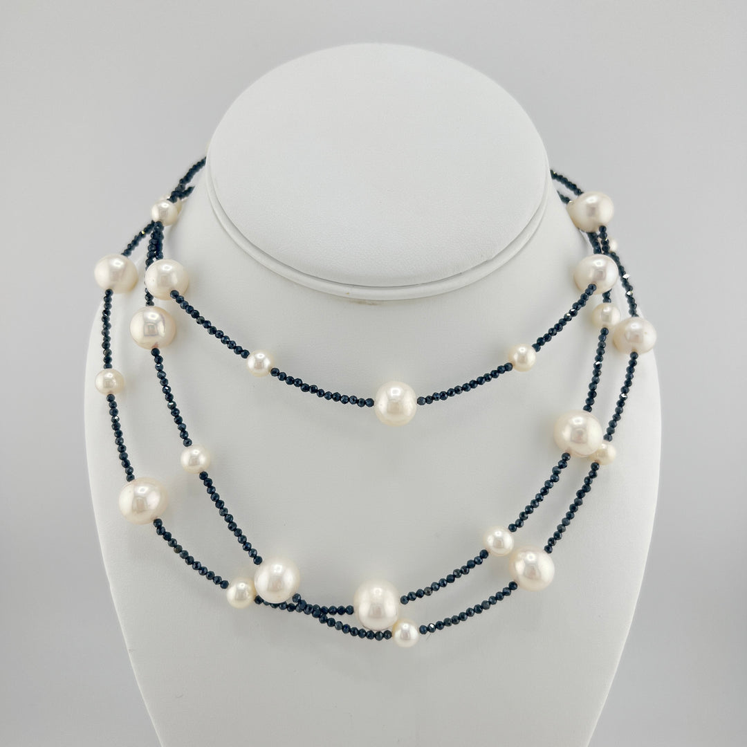 Freshwater Pearl and Black Spinel Necklace