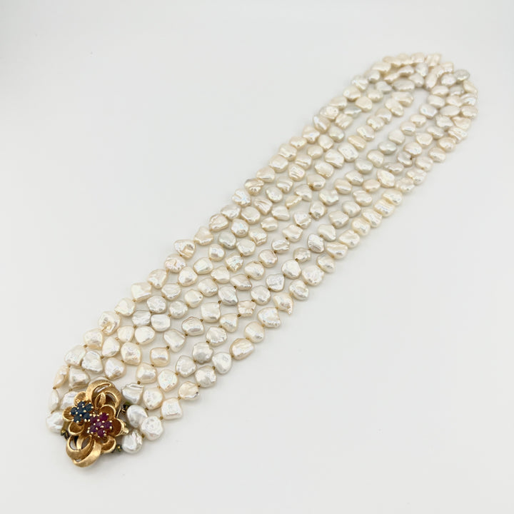 Vintage 14k Ruby Sapphire Pearl Necklace