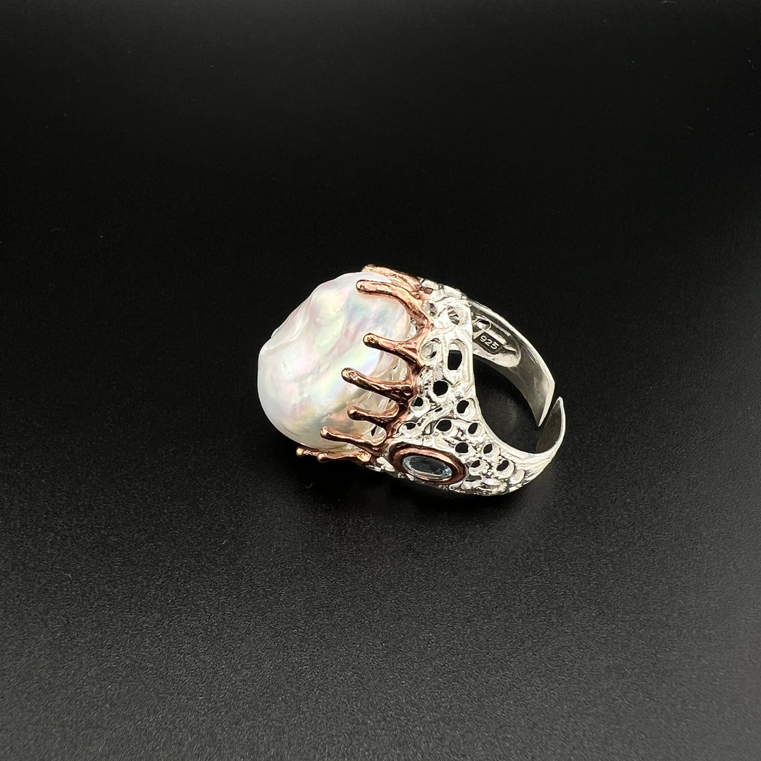 Unique Silver Freshwater Pearl Ring