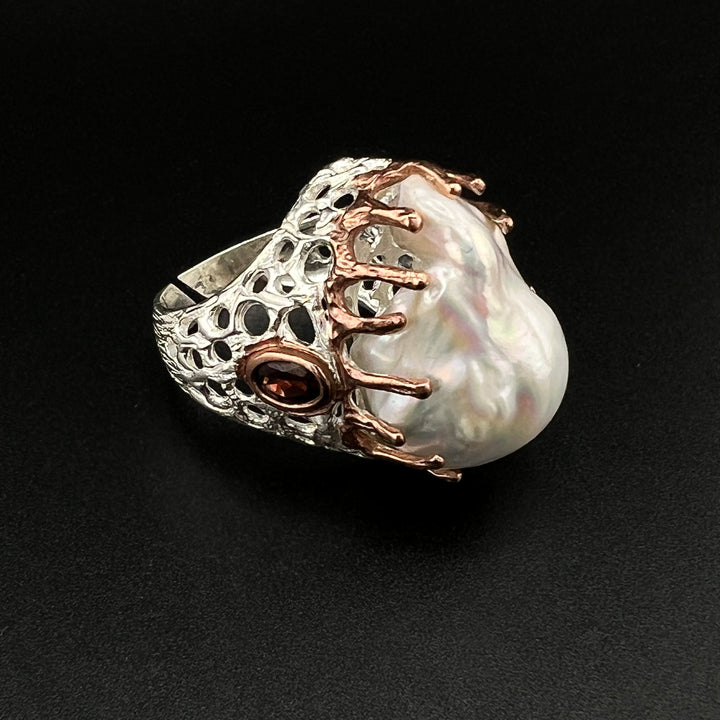 Unique Silver Freshwater Pearl Ring