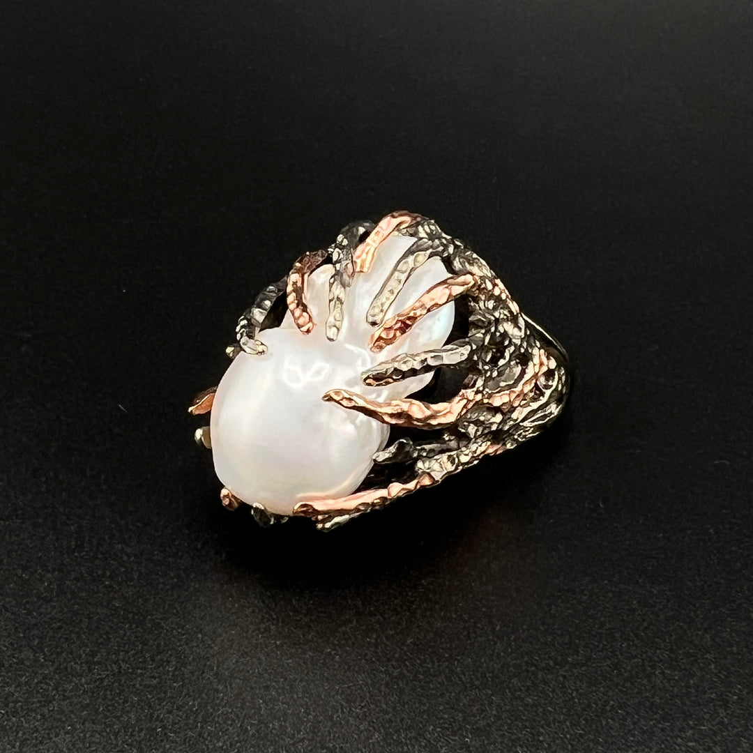 Unique Silver Freshwater Pearl Ring