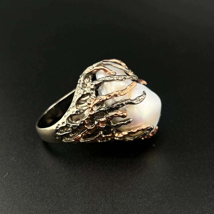 Unique Silver Freshwater Pearl Ring