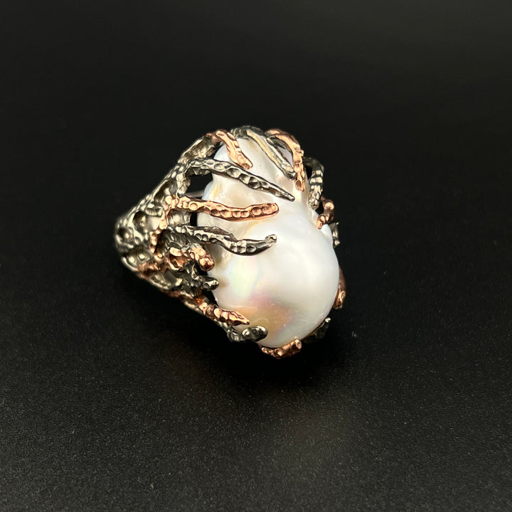 Unique Silver Freshwater Pearl Ring