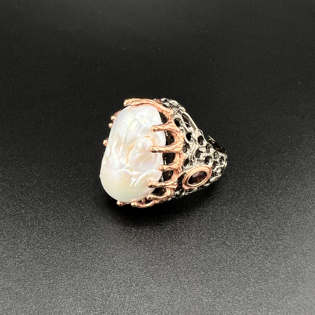 Unique Silver Freshwater Pearl Ring