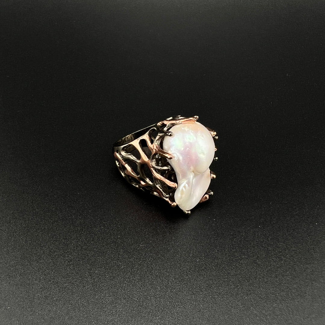 Unique Silver Freshwater Pearl Ring