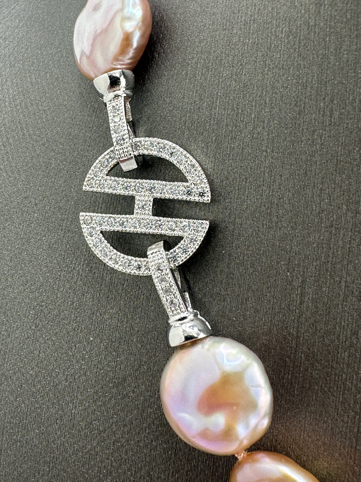 Peach / Lavender High Luster Coin pearl Necklace