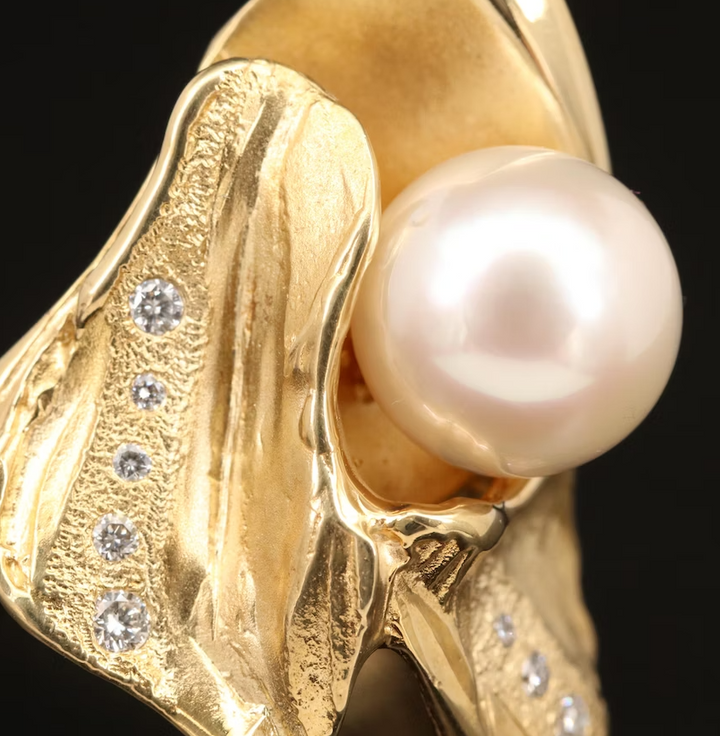 18k Diamond Pearl Ring