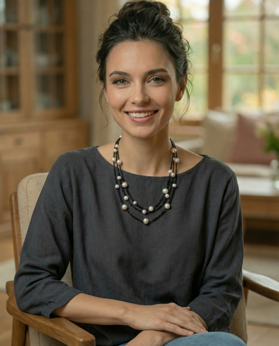 Freshwater Pearl and Black Spinel Necklace