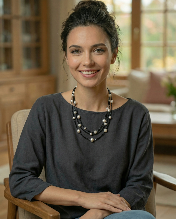 Freshwater Pearl and Black Spinel Necklace