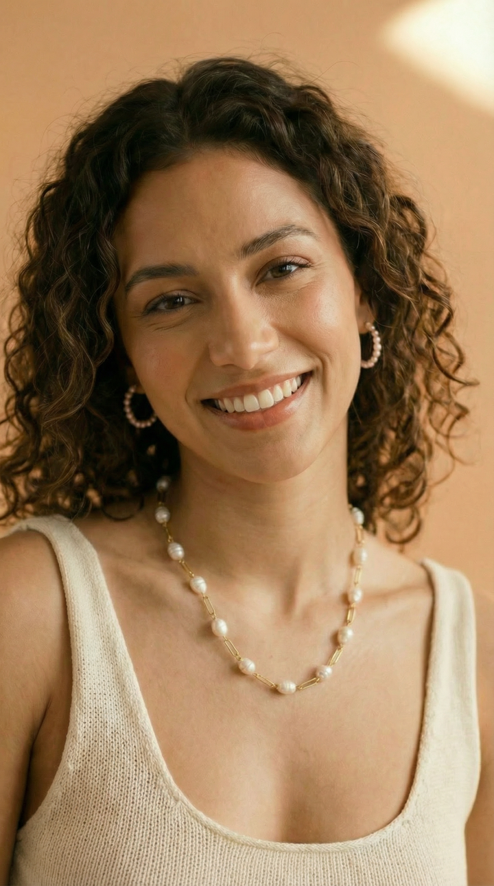 Paperclip Freshwater Pearl Station Necklace