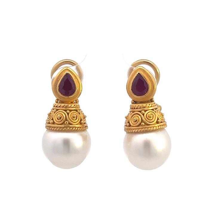 22k Ruby South Seas Pearl Earrings