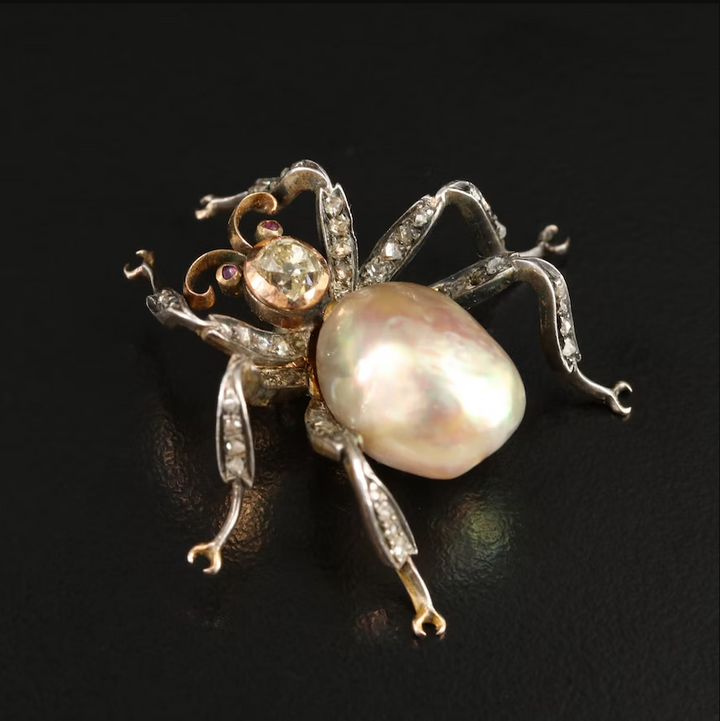 Antique 18k GIA Natural Pearl Insect