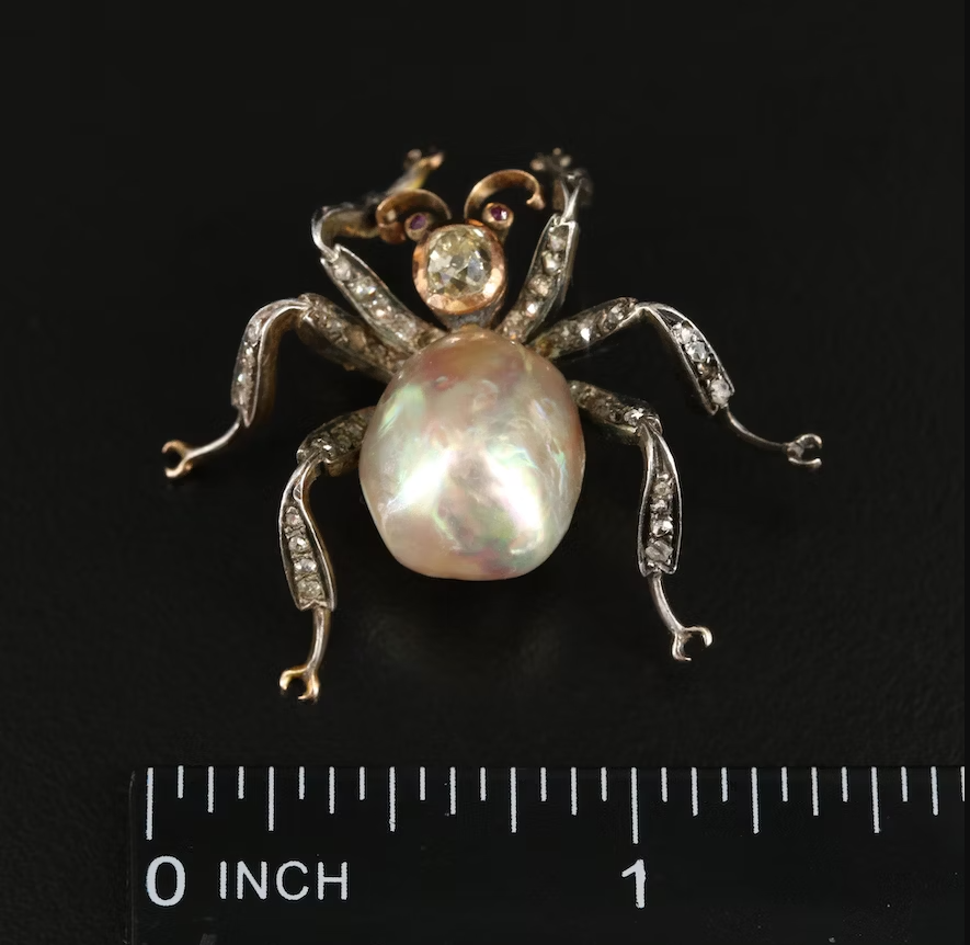 Antique 18k GIA Natural Pearl Insect