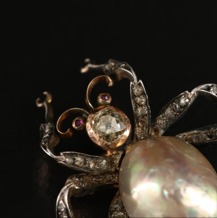 Antique 18k GIA Natural Pearl Insect