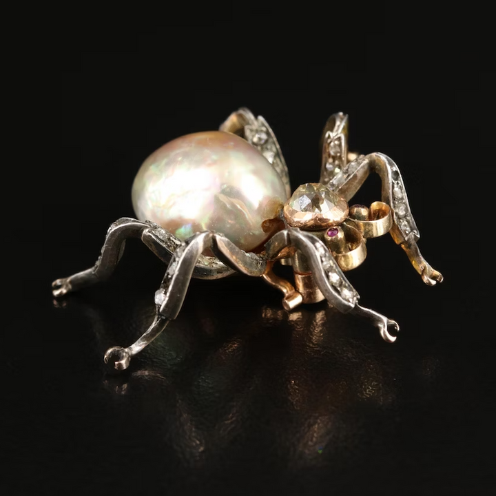 Antique 18k GIA Natural Pearl Insect