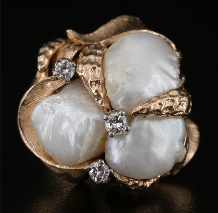 Vintage 14k Diamond Pearl Ring