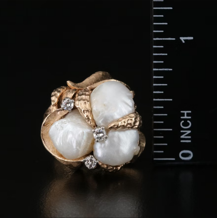 Vintage 14k Diamond Pearl Ring