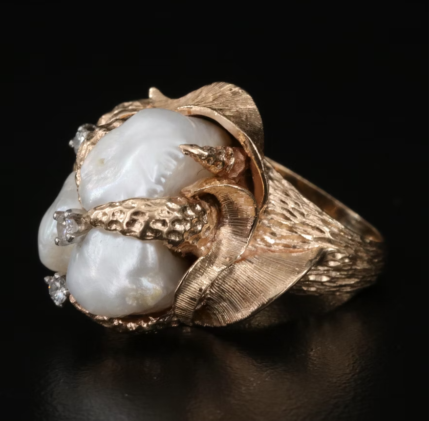 Vintage 14k Diamond Pearl Ring