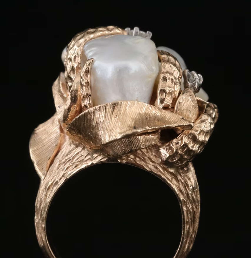 Vintage 14k Diamond Pearl Ring