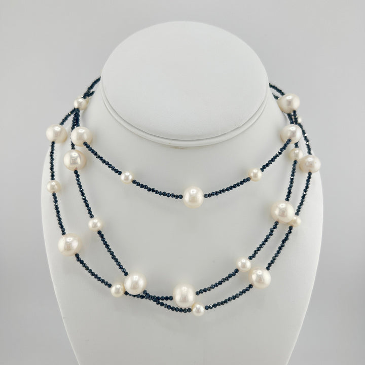 Freshwater Pearl and Black Spinel Necklace