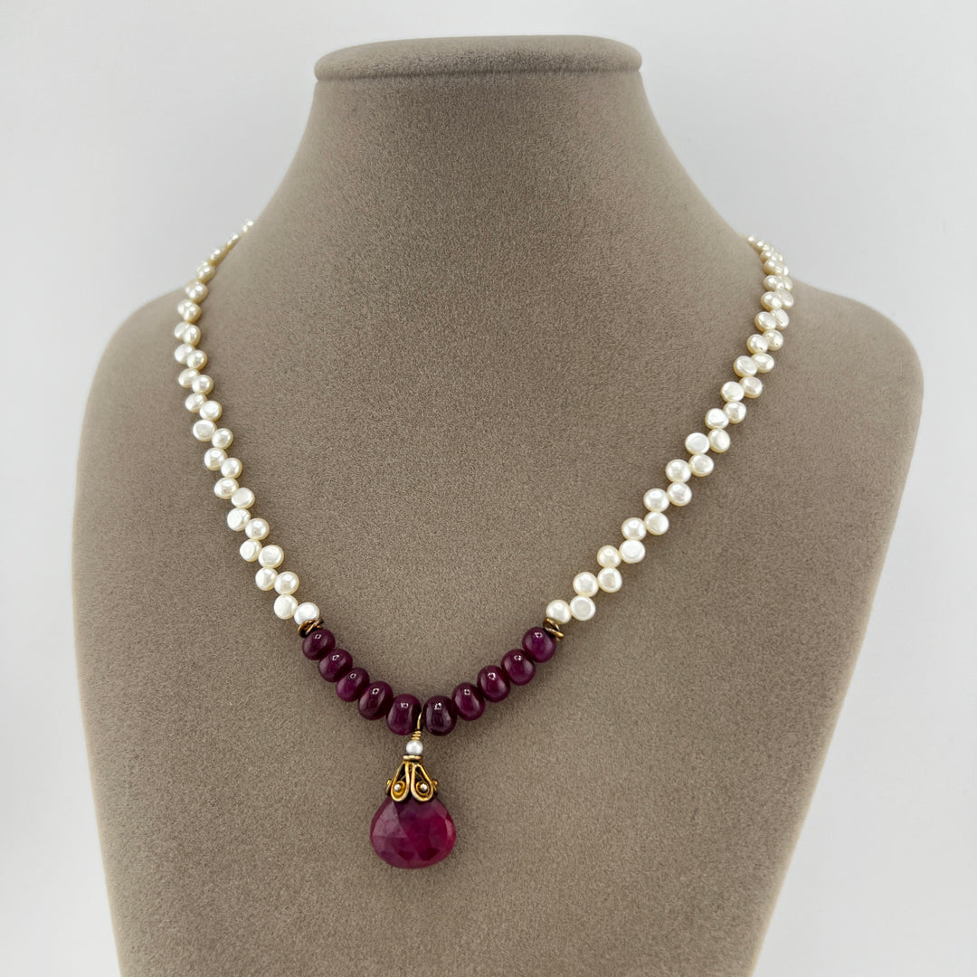 Freshwater Pearl Ruby Necklace