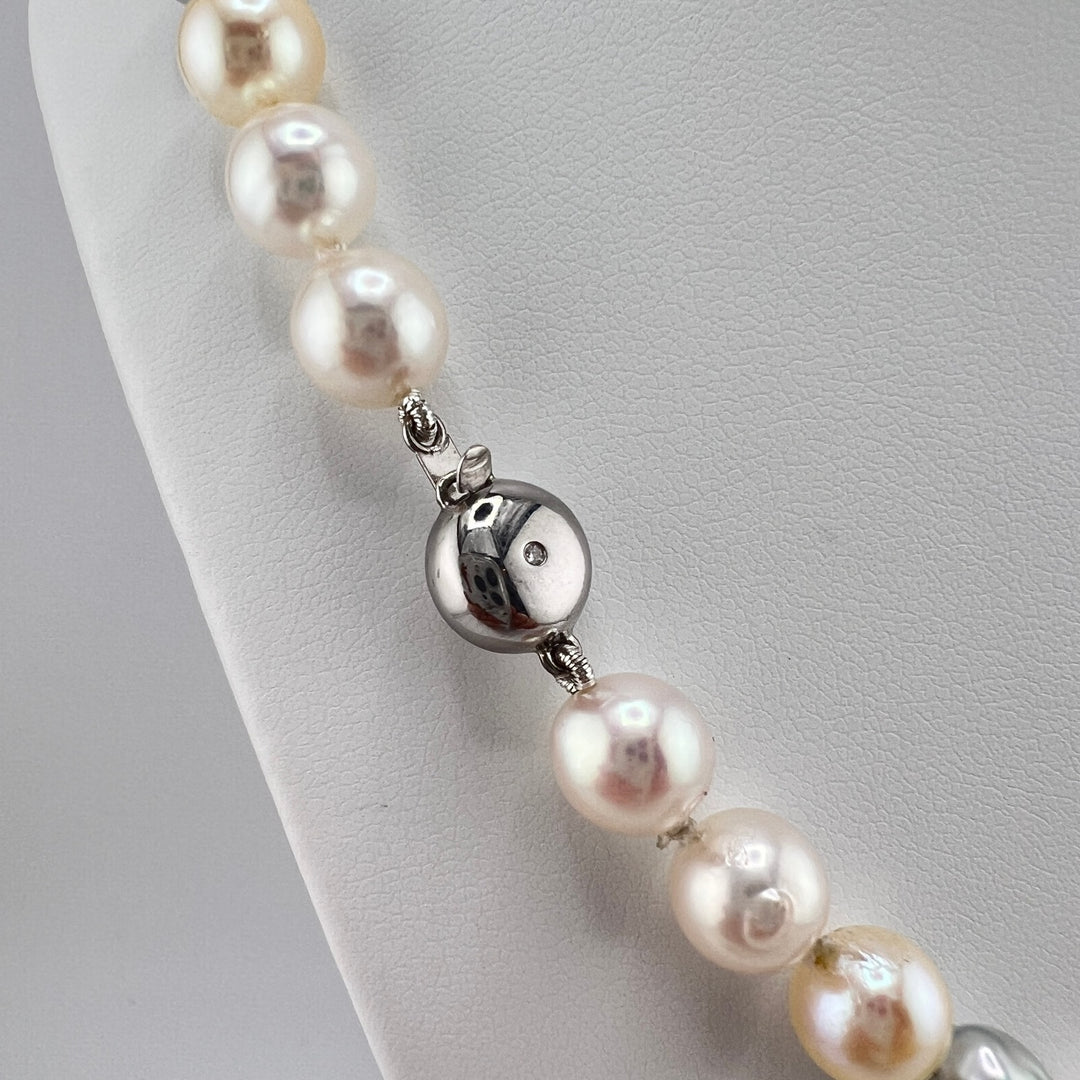 Multicolored Akoya Pearl Necklace on 14K with Diamond