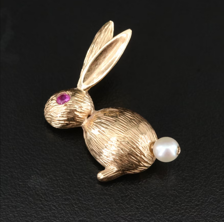 14k Pearl Ruby Brooch