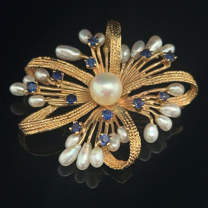 14k Sapphire Pearl Brooch