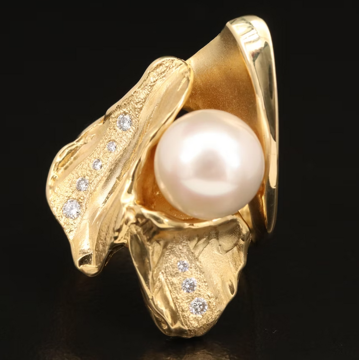 18k Diamond Pearl Ring