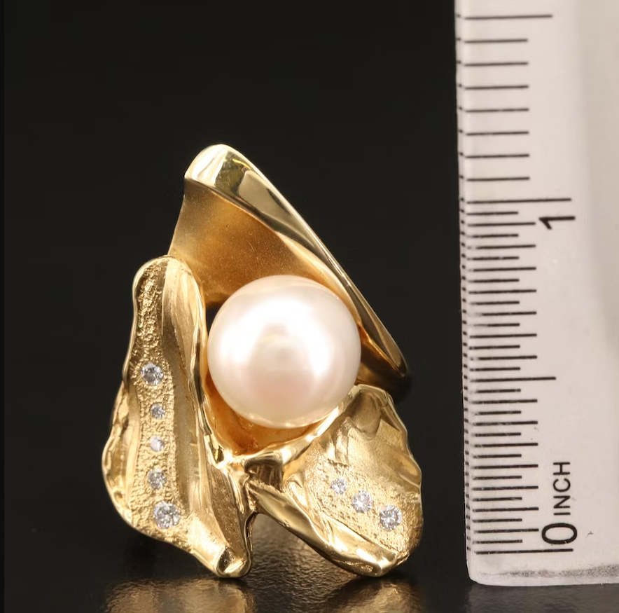 18k Diamond Pearl Ring