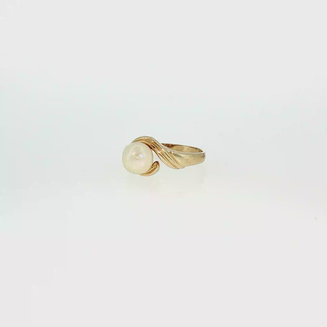 14K Yellow Gold Akoya Pearl Bypass Ring