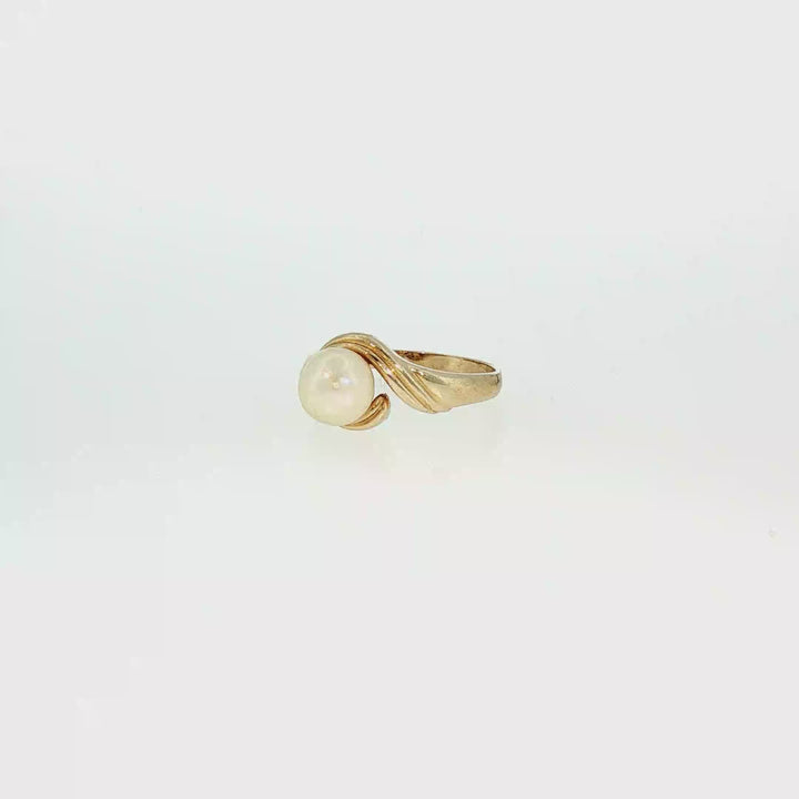 14K Yellow Gold Akoya Pearl Bypass Ring
